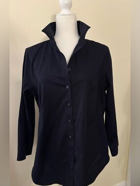 Chico’s No Iron Women's Navy Button-Up Collar Shirt